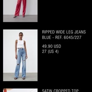 ZARA RIPPED WIDE LEG JEANS